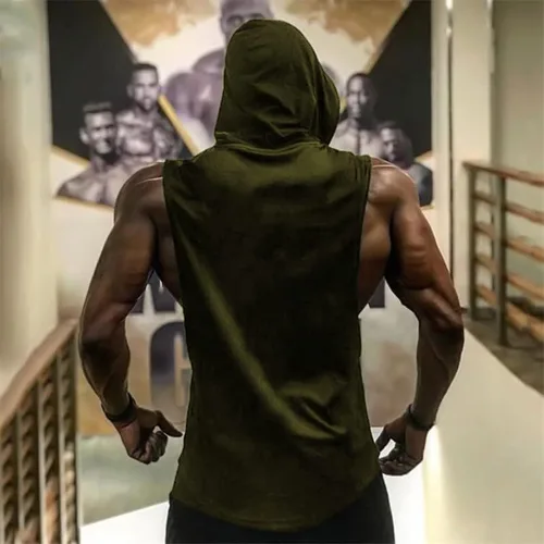 Vista 4 de Babioboa Camisetas sin mangas con capucha para hombre, para entrenamiento deportivo, sin mangas, para gimnasio, culturismo, corte muscular
