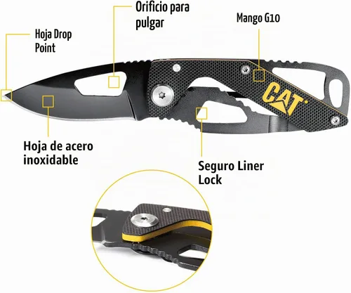 Vista 2 de CAT Cuchillo plegable de esqueleto, mango G10, hoja de acero inoxidable 3Cr13MoV, Liner-Lock, EDC cuchillo de campamento al aire libre