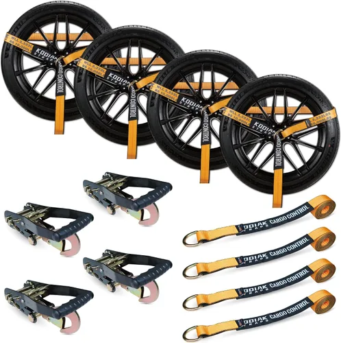 Vista 9 de Paquete de 4 correas de amarre de trinquete para automóvil con ganchos de cadena de 2 pulgadas x 144 pies, resistentes, 10,000 libras, resistencia