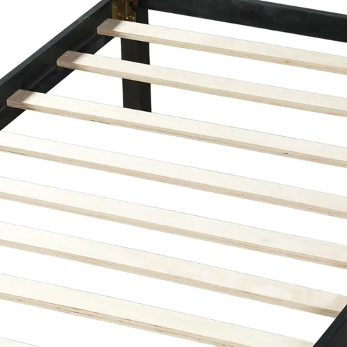 Vista 9 de Bellemave Cama de panel plano de tamaño individual con cabecero y estribo, cama de plataforma minimalista y moderna con acabado de grano de madera