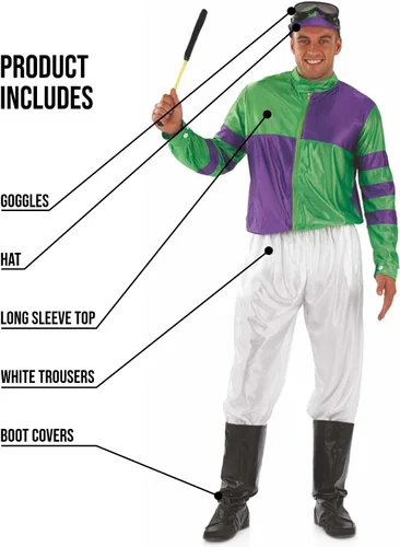 Vista 3 de fun shack Disfraz de jinete de caballo, disfraz de jockey para hombres, disfraz de Halloween de jockey, disfraz de jockey para adultos
