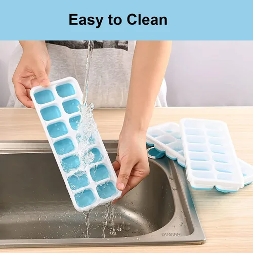 Vista 4 de 2 bandejas de silicona para cubitos de hielo, flexible y conveniente, bandeja de hielo cuadrada de silicona de 14 celdas para el hogar, bandeja