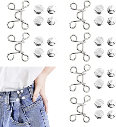 Vista 6 de Juego de 6 tensores de cintura para pantalones, juego de hebilla de cintura ajustable, botones de mezclilla, clip de ajuste sin costura a