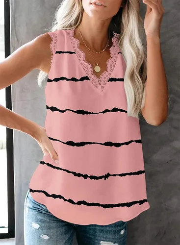 Vista 35 de VIISHOW - Camiseta sin mangas, sexy, con cuello en V y bordes de encaje para mujer, camisola de vestir, camisas de gasa, sin mangas, casuales