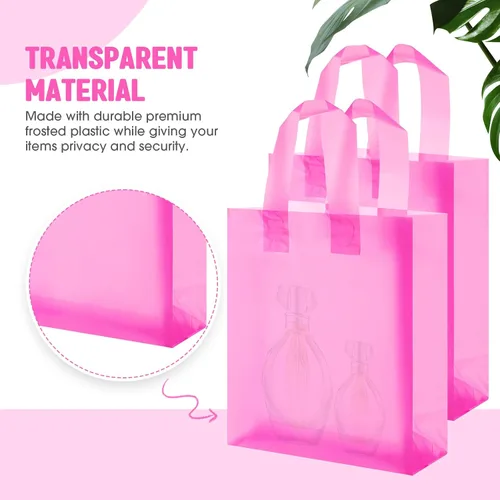 Vista 3 de Qilery Paquete de 100 bolsas de regalo de plástico esmerilado con asas, pequeñas bolsas de plástico de 8 x 4 x 10 pulgadas para pequeñas empresas