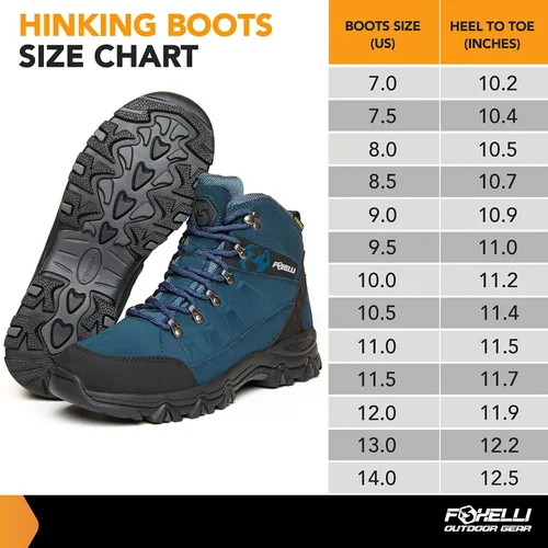 Vista 6 de Foxelli Botas de senderismo para hombre, botas de senderismo impermeables de gamuza para hombre, transpirables, cómodas y ligeras