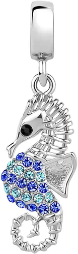 Vista 2 de Dije de caballo de mar azul compatible con pulseras Pandora