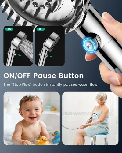 Vista 7 de Ion Drops - Cabezal de ducha filtrado con mano, alta presión, 4 modos de pulverización, con filtros para suavizador de agua dura, cabezal de ducha
