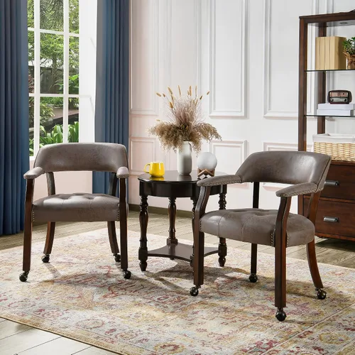 Vista 43 de Juego de 2 sillas de comedor con ruedas, poliuretano gris antiguo Gris (Antique Grey)