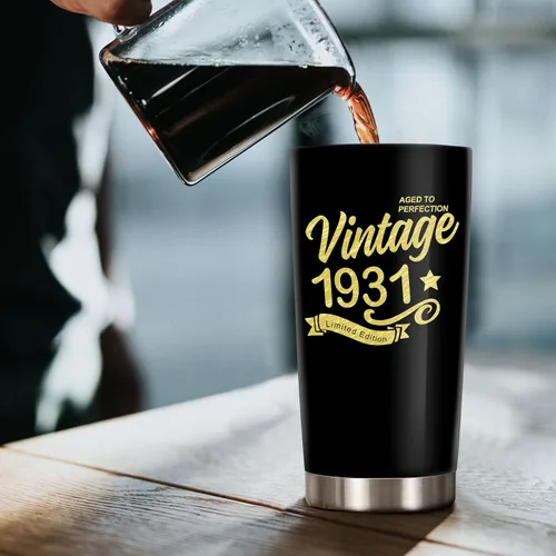 Vista 5 de Vasos de feliz cumpleaños 95 para hombres y mujeres, regalos de acero inoxidable en el año 1931, regalo de cumpleaños de 95 años para esposa