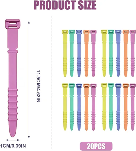 Vista 2 de 20 bridas de silicona para cables, correas organizadoras de cables, reutilizables, para gestión de cables elásticos para auriculares, cables