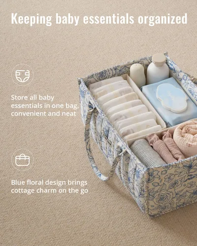 Vista 2 de Blissful Diary Organizador de pañales con flores, elegante cesta de almacenamiento para guardería, regalo para baby shower, imprescindible
