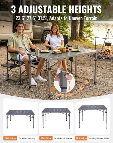 Vista 4 de KingCamp Mesa de camping plegable de 265 libras, mesa de exterior 4P - 42.1 × 27.6 pulgadas - 3 altura ajustable