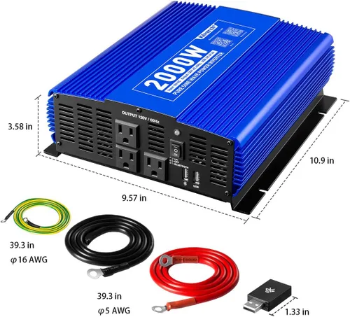Vista 2 de Inversor de Onda Sinusoidal Pura de 2000W 12V DC a 110V AC Inversor de Energía para Hogar/Camión/RV/Camping/Barco/Sistema Solar Fuera de la Red