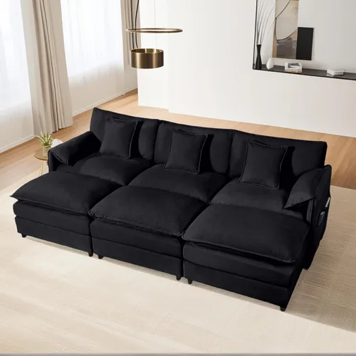 Vista 7 de Sofá modular de 110 pulgadas, sofá modular de felpilla en forma de U con otomana móvil, modernos sofás seccionales de nube de 6 asientos para sala