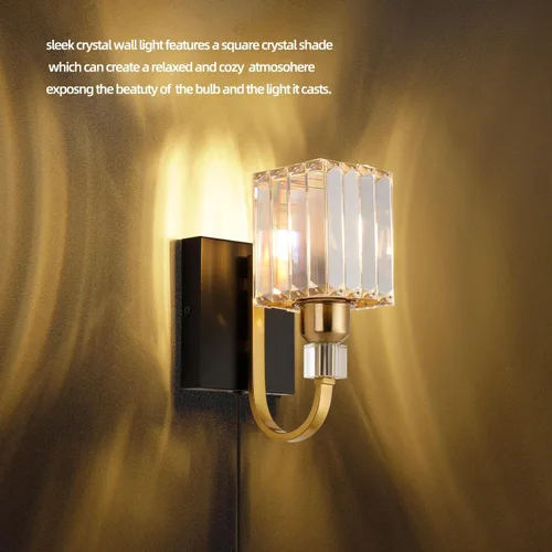 Vista 8 de Aplique de pared moderno de cristal con enchufe, lámpara de pared montada en negro dorado, lámpara de tocador enchufable con interruptor