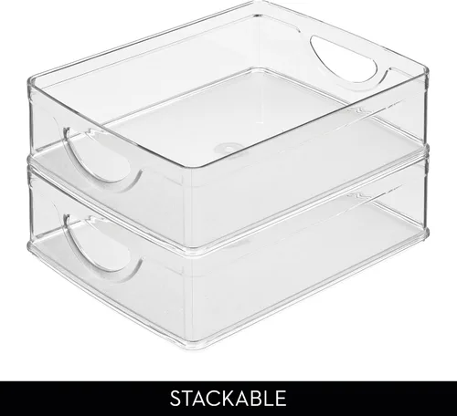 Vista 5 de iDesign contenedor apilable para despensa con asas para gabinetes o nevera, transparente, fabricado en EE. UU Contenedor de almacenamiento