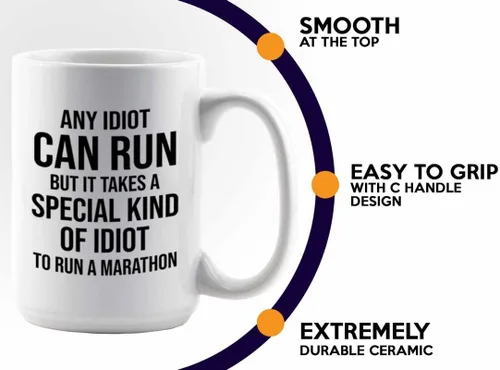 Vista 4 de Runner - Taza de café de 15 onzas, color blanco, maratón idiota, entrenamiento de atleta, entrenamiento de maratonista, entrenador de ciclismo