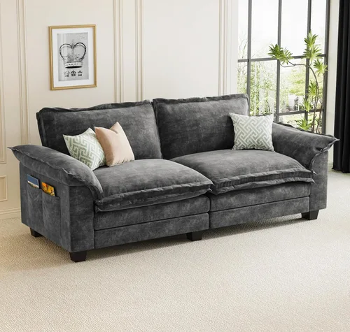 Vista 21 de KKL Sofá Seccional Modular de 89 Pulgadas, Sofá de Amor de 2 Asientos Sofá Nube con Asiento Profundo, Sofás Seccionales de Chenilla para Sala