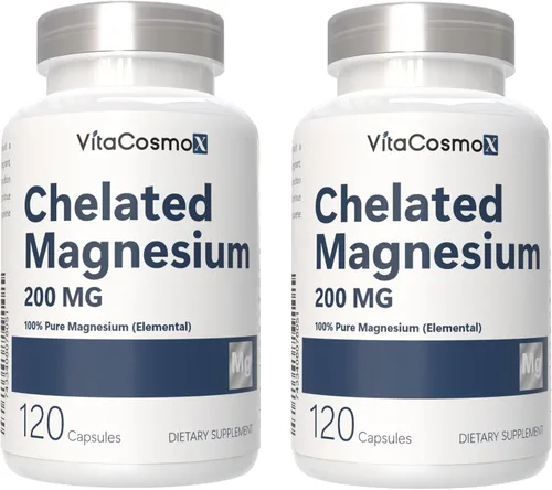 Vista 8 de Bisglicinato de magnesio quelado, 200 mg, 120 cápsulas veganas, 60 porciones, sin gluten, sin OMG y apto para vegetarianos