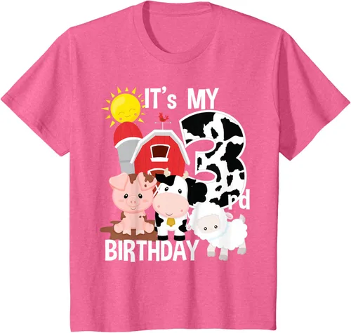 Vista 46 de Camiseta con diseño de animales de granja con texto en inglés "It's My 3rd Birthday" Negro