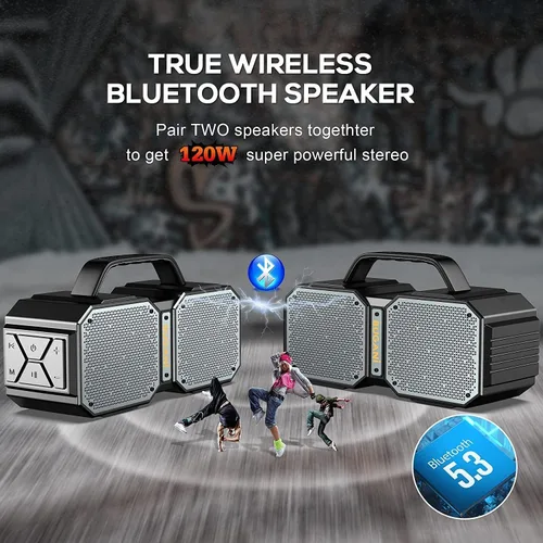Vista 9 de BUGANI Altavoz Bluetooth de choque, portátil Bluetooth 5.3, impermeable, 60 W súper potencia, altavoz al aire libre, negro (nuevo modelo)