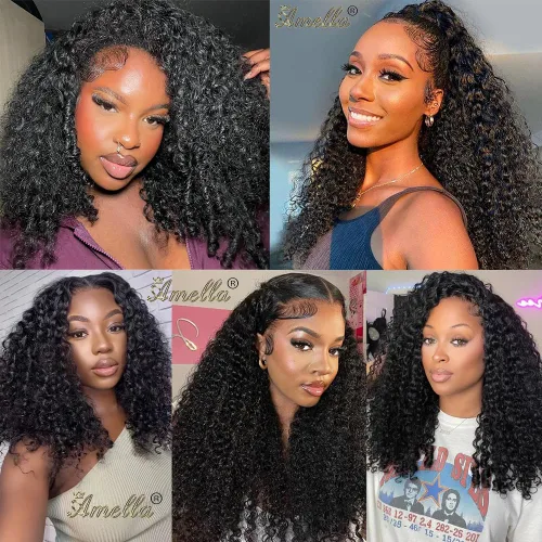 Vista 5 de Amella Paquetes de cabello humano rizado birmano con extremo en espiral de 14 pulgadas, 3C4A, 100% sin procesar, virgen, birmano, extensiones