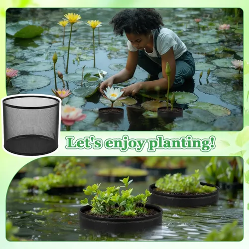 Vista 5 de 4 bolsas grandes de plantación de estanques acuáticos de 10 x 12 pulgadas, macetas de tela reutilizables para plantas acuáticas de 5 galones