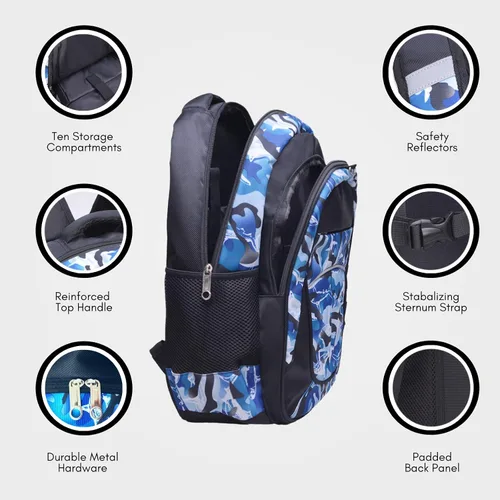 Vista 3 de Fenrici - Mochila para niños y niñas de 18 pulgadas, resistente con 10 compartimentos