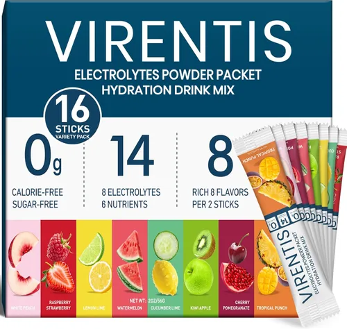 Vista 10 de 16 Sobres de Polvo de Electrolitos Sin Azúcar, Paquetes de Hidratación, Mezcla de Bebida de Electrolitos IV Líquida Diaria para Rehidratación con 8