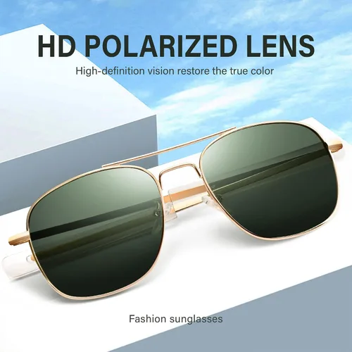 Vista 4 de Peekaco Gafas de sol de aviador para hombre estilo militar polarizadas marco de metal con patillas de bayoneta NegroAzul