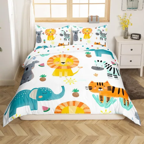 Vista 25 de Feelyou Funda de edredón de elefante de dibujos animados para niños, tamaño individual, juego de ropa de cama de cocodrilo para niños y niñas, funda