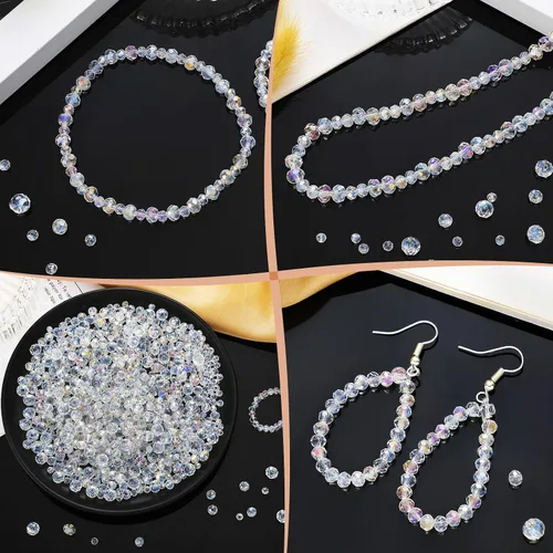 Vista 3 de 1000 piezas de cuentas de vidrio en masa, cuentas de cristal surtidas para hacer joyería, cuentas facetadas de Briolette coloridas para manualidades