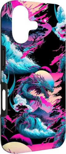 Vista 3 de Dragon Vaporwave Abstract Landscape Moon Tree Waterfall Case for iPhone 17
