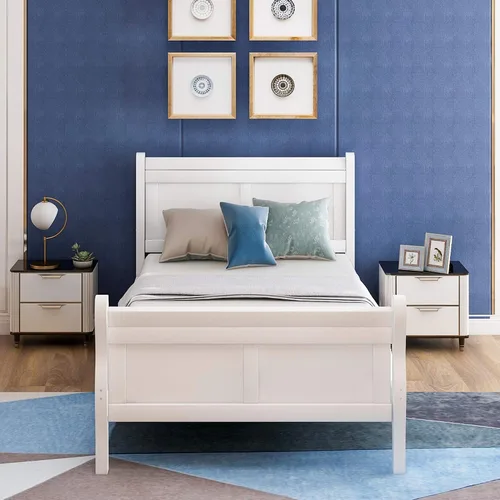Vista 12 de Harper & Bright Designs Cama de plataforma de tamaño matrimonial con cabecero y estribo, marco de cama de madera maciza con soporte de listones
