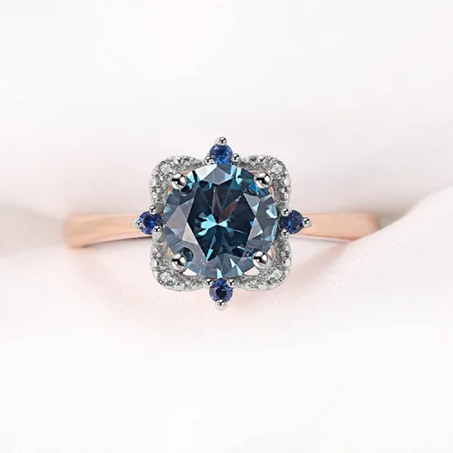 Vista 6 de Anillo de topacio chapado en plata de ley 925 para mujer, anillo de compromiso y boda de topacio azul