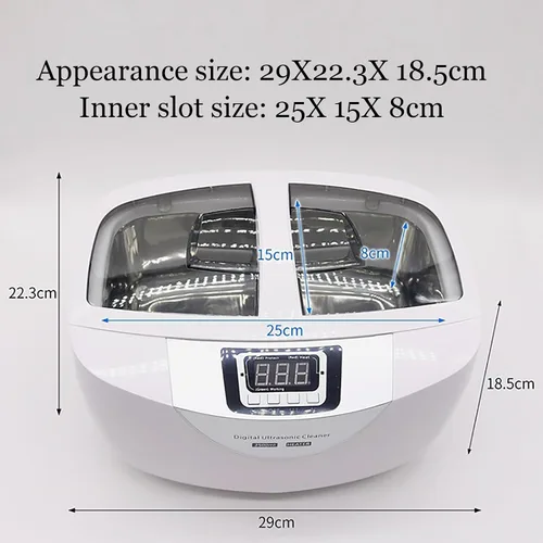 Vista 3 de Limpiador ultrasónico de 2.5L, cestas de limpiador digital ultrasónico, limpiador ultrasónico de retención de 40 kH, sistema de sincronización