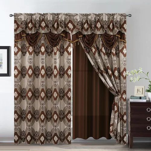 Vista 14 de Petrichor Cortinas Elegantes con Hilos Dorados y Plateados Juego de 2 Paneles - Tratamiento de Ventana de Lujo con Cenefa Adjunta, Respaldo