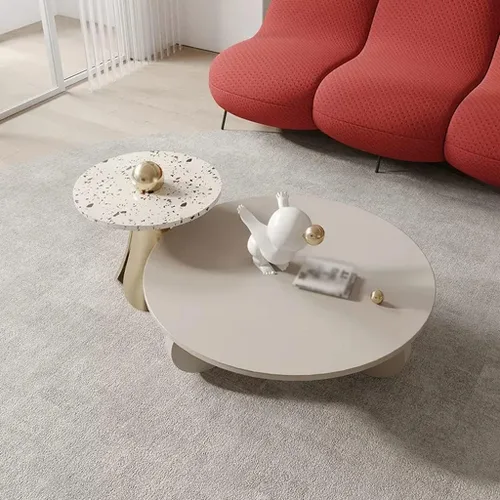 Vista 2 de Mesa auxiliar de sofá, mesa de centro para sala de estar, mesa de té pequeña, tamaño balcón, mesa de centro redonda combinada, muebles creativos