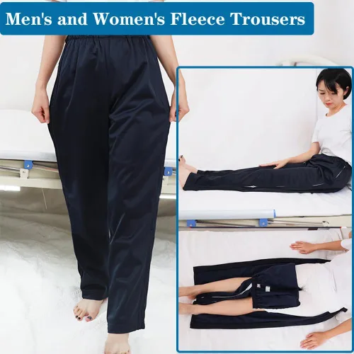 Vista 5 de Pantalones unisex con cremallera lateral, pantalones con cremallera para recuperación después de la cirugía, traje para pacientes fracturados