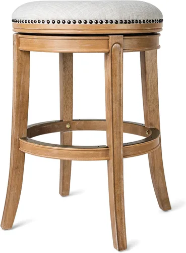 Vista 10 de Maven Lane Alexander Taburete de bar sin espalda de 31 pulgadas con reposapiés, madera maciza marrón y tapicería sintética marrón oscuro, ideal