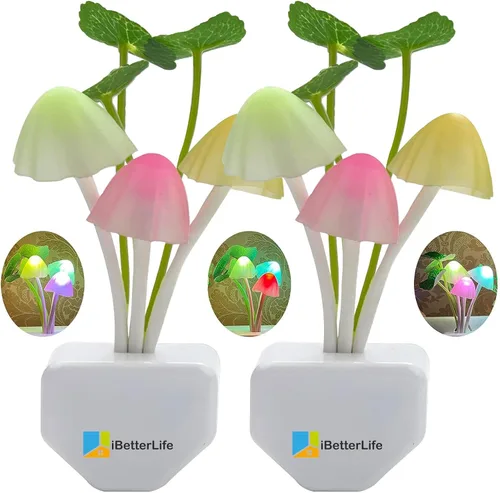 Vista 6 de Luces nocturnas LED con sensor en forma de hongo - 2 unidades, enchufe de pared con 7 colores cambiantes, lámpara mini de ensueño, luz nocturna