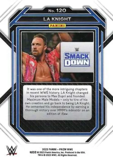 Vista 2 de Tarjeta de intercambio de lucha libre SmackDown de Panini Prizm WWE #120 LA Knight 2023