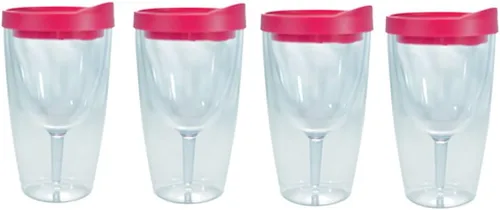 Vista 2 de Southern Homewares Vaso de vino de acrílico aislado con tapa rosa, taza de viaje de doble pared de 16 onzas, paquete de 4 unidades, vino 2 Go! Set