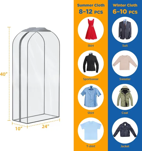 Vista 2 de Zilink Bolsas de ropa transpirables para abrigo de piel de 43", bolsas de traje para almacenamiento en armario, fundas transparentes para chaqueta