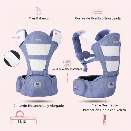 Vista 2 de Bellababy - Portabebés multifunción con asiento de cadera (posición M ergonómica) para bebés de 3 a 36 meses, formas de transportar 6 en 1, todas