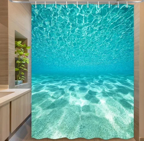 Vista 14 de MERCHR Cortina de ducha de playa azul océano, naturaleza bajo el agua, escena del mundo del mar, cortinas de baño, tela impermeable, 36 x 72 pulgadas