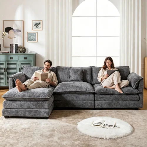 Vista 8 de GNIXUU Sofá seccional modular en forma de L de 112" tipo nube, sofás seccionales modernos de chenilla para sala de estar, cómodo sofá de 4 plazas