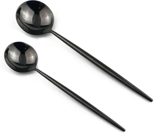 Vista 6 de 18/10 cubertería de acero inoxidable, acabado de espejo, apto para lavaplatos, Negro