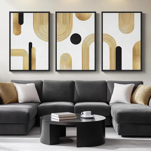 Vista 18 de Arte de pared abstracto moderno enmarcado en blanco y negro, 3 piezas de impresiones en lienzo pinturas obras de arte para paredes, cuadros Negro